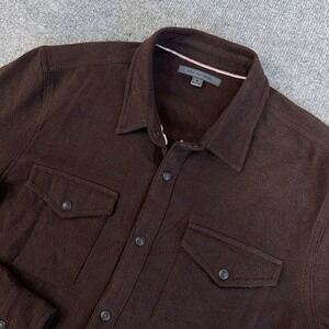 John Varvatos Shirt Men Small Brown Snap Button Arvon Brushed Flannel